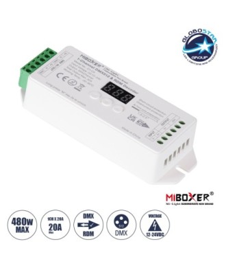 GLOBOSTAR® MiBOXER-D1-CX 71424 DC DMX Master Dimmer - Controller - Decoder Υψηλής Ταχύτητας με 1 x 20A 480W Κανάλι DC 12-24V 20A 480W Max IP20 - DMX512 & RDM - Μ13 x Π5 x Υ2.5cm - 5 Χρόνια Εγγύηση